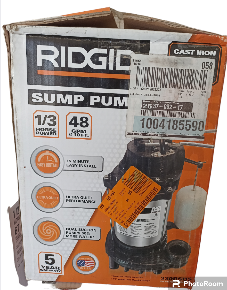 BOMBA SUMERGIBLE RIDGID 1/3HP 48 GAL/MIN NUEVA