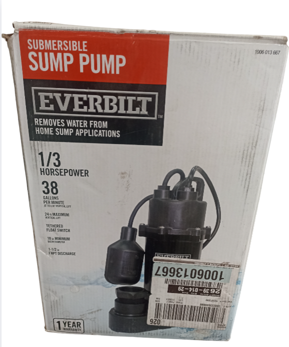 BOMBA SUMERGIBLE EVERBILT 1/3HP 38 GAL/MIN NUEVA