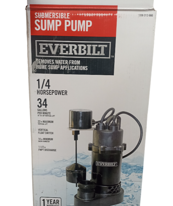 BOMBA SUMERGIBLE EVERBILT 1/4HP 34GAL/MIN NUEVA