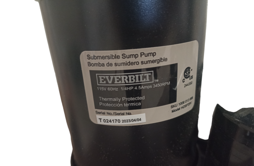 BOMBA SUMERGIBLE EVERBILT 1/4HP 34GAL/MIN NUEVA