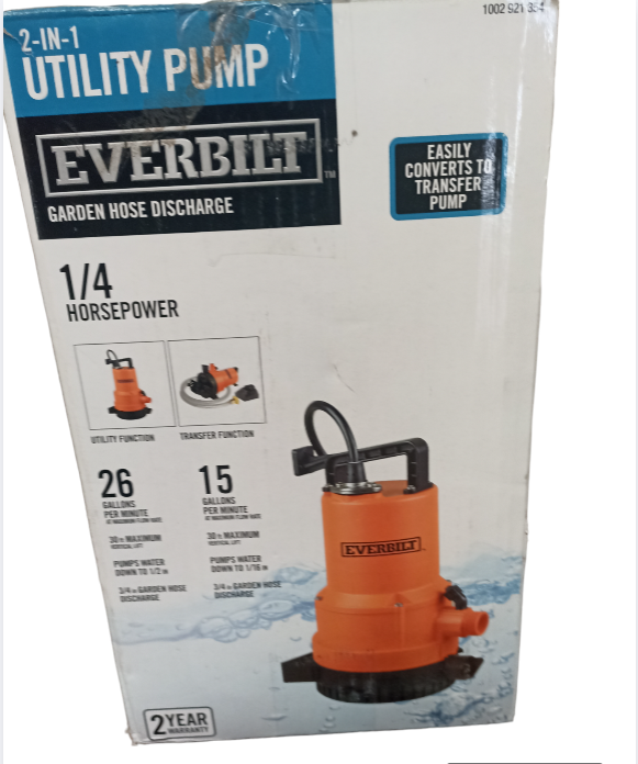 BOMBA SUMERGIBLE 2 EN 1 EVERBILT 1/4HP 26 GAL/MIN NUEVA